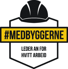 Medbyggerne logo i hvit, sort og gul farge