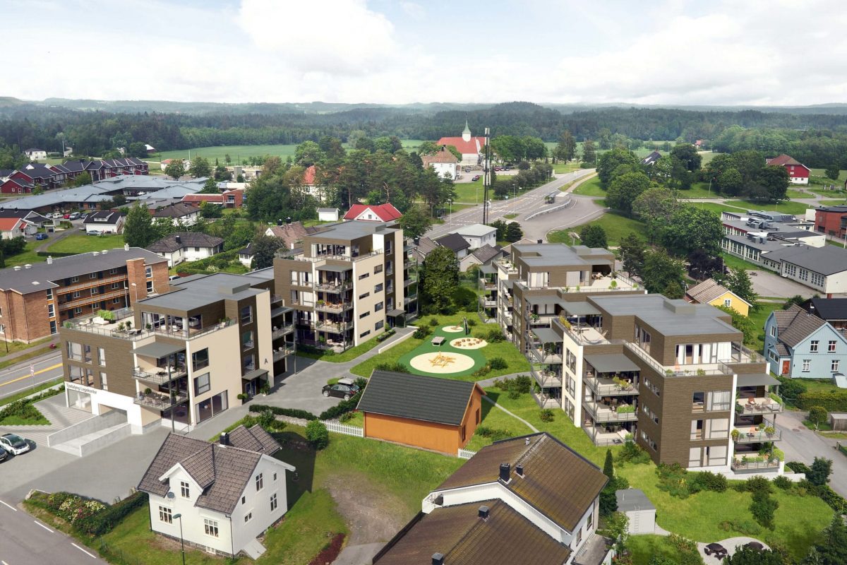 Illustrasjon av Tjøllingtunet fra himmelen